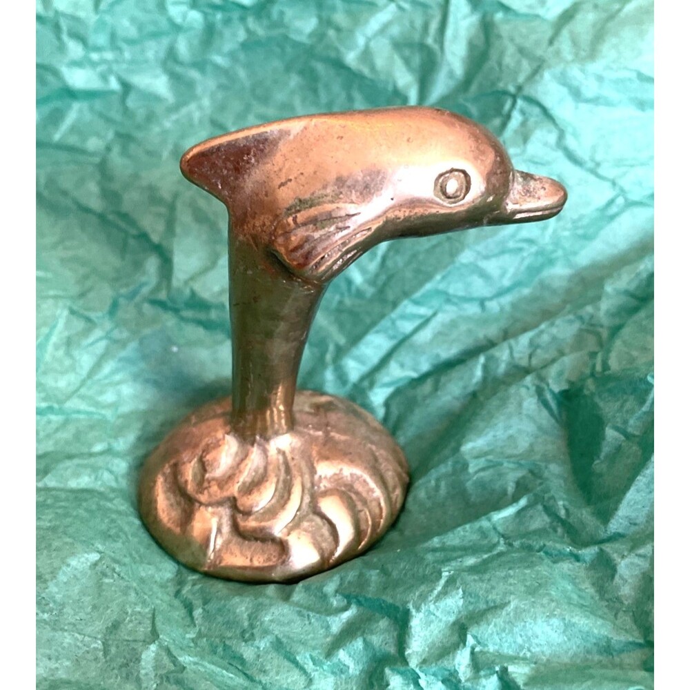 Vintage Brass Dolphin Paperweight Porpoise Nautical Decor